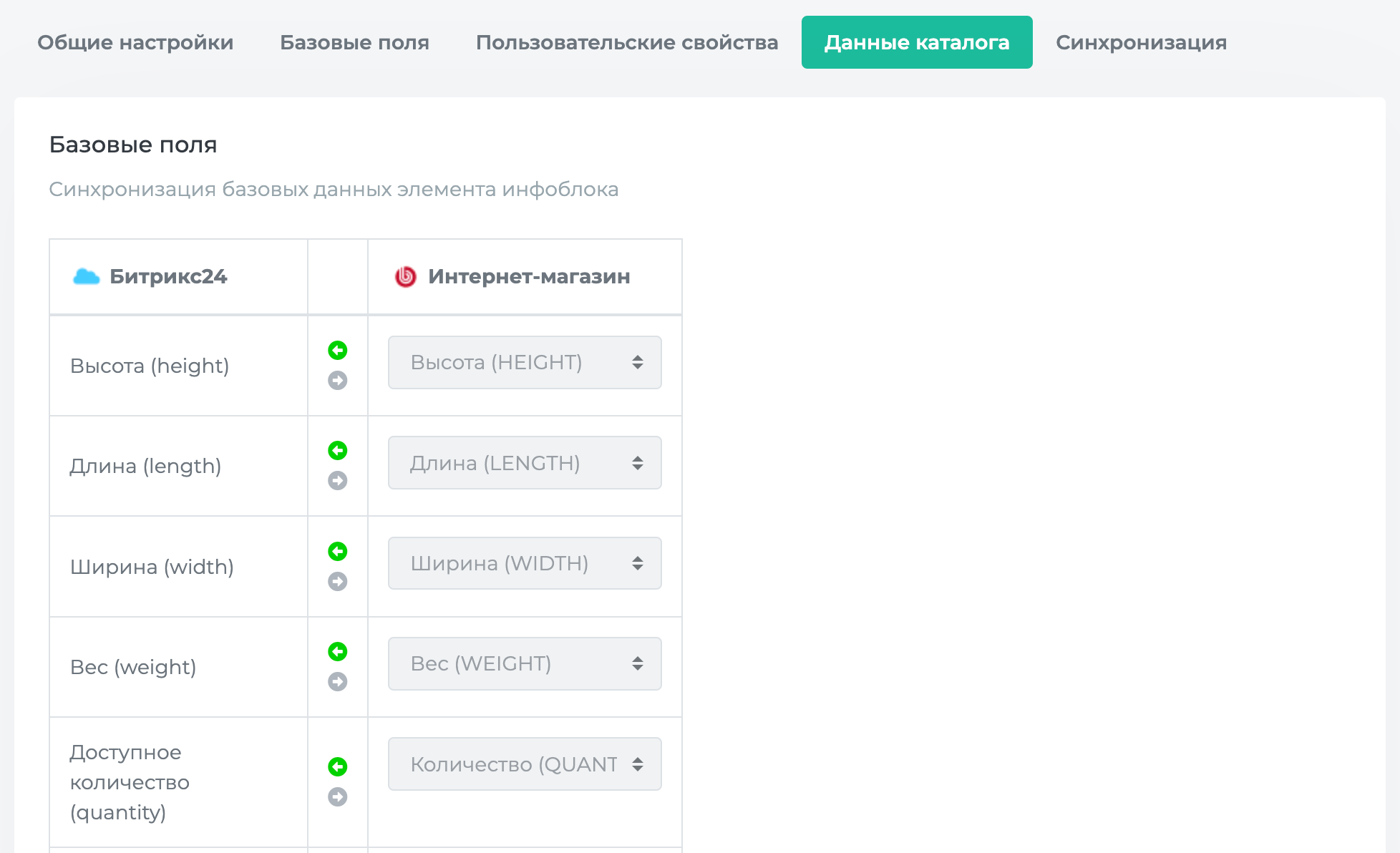 Сопоставление данных каталога